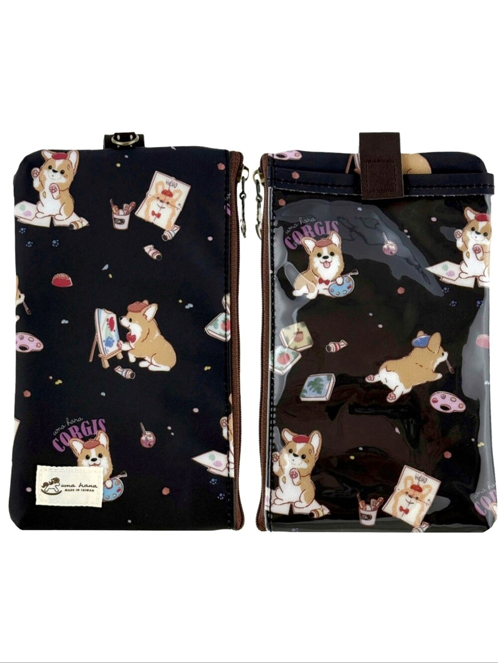 Waterproof Corgi Coffee Phone Case Pouch W/ Neck Strap